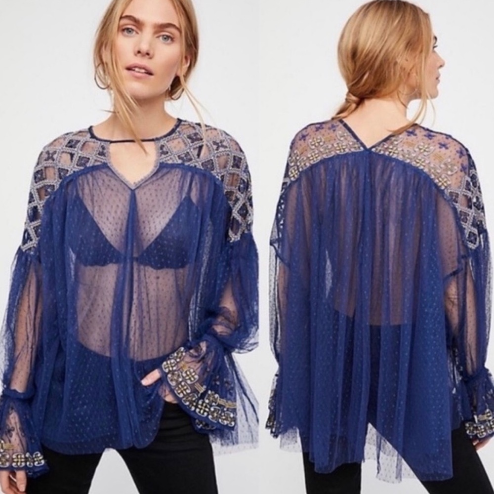 FREE PEOPLE JOYRIDE Embroidered Boho Flowy Top